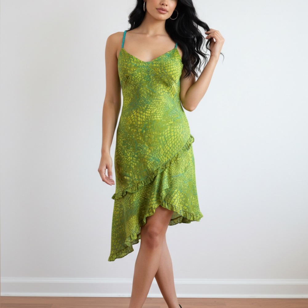 Y2K Allen B. By Allen Schwartz Asymmetrical Green Dress Sz 4 - Picture 4 of 15